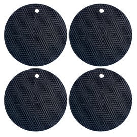 Silikon Topfuntersetzer, 18 cm, 4er-Set, Hitzebeständig bis 240°C, Spülmaschinenfest (Black)