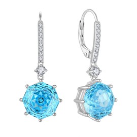 YL Round Drop Earrings for Women 925 Sterling Silver Rose cut March Birthstone Aquamarine Leverback Dangle Earrings Gifts for Wife Girlfriend