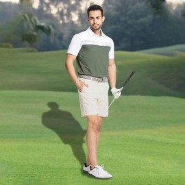 M MAELREG Golf Shorts Men Quick Dry 9'' Inseam Stretch Waist Flat Front Flex Zipper Pocket Casual Shorts Men Beige
