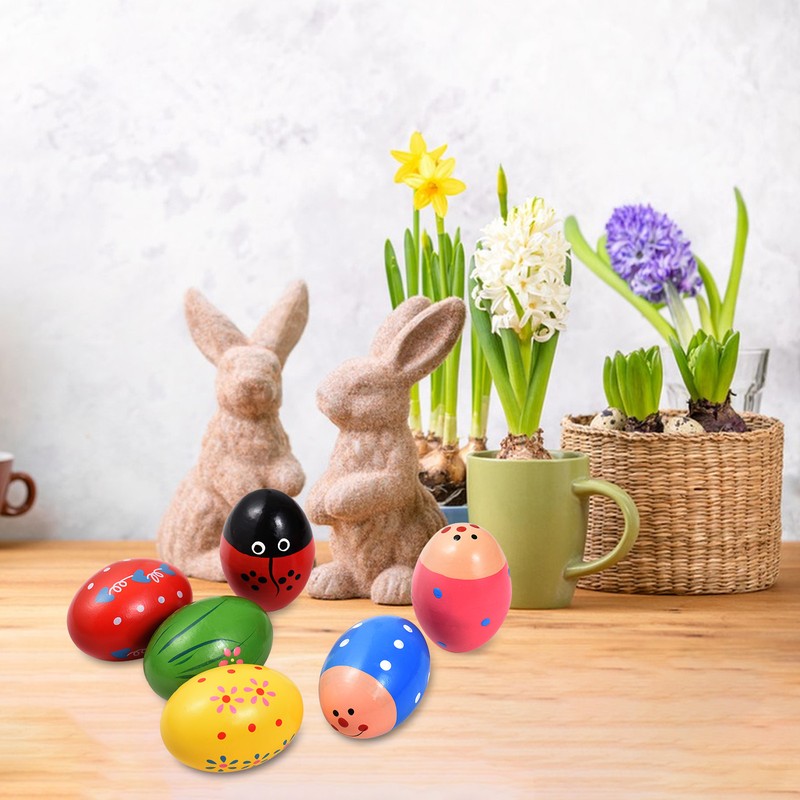 6 Pack Wooden Shake Egg Easter Egg Percussion Instrument Interesting