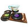 Retro Vinyl Record Funny Pun Title Coaster Set with wood