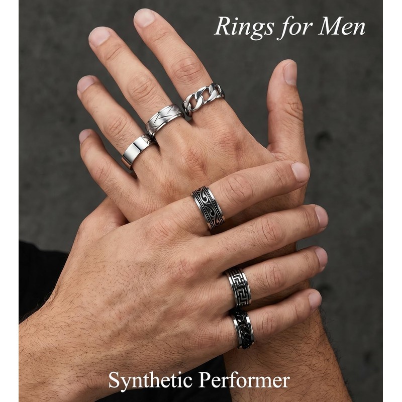 CASDAN 12Pcs Stainless Steel Vintage Signet Rings for Men
