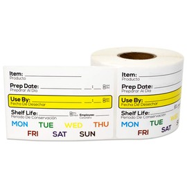 600 Shelf Life Food Rotation Labels, 2" x 3" Write On Meal Prep Date Labels for Container Food Service Stickers, 2 Rolls of 300