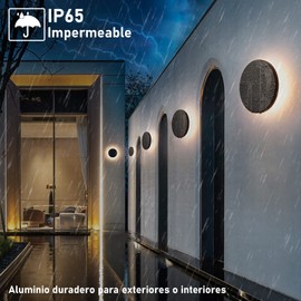 JSXing Aplique de pared LED Eclipse, Lámpara de Pared para Exterior y Interior, lampara de pared moderno negro. Impermeable IP65. Blanco cálido/Blanco. CA 12 W cableado. Aluminio duradero(Luz calida)