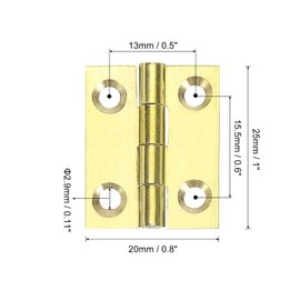 sourcing map 2 Pcs Folding Butt Hinges, 1 Inch Brass Small Door Hinges Butt Cabinet Hinges Folding Craft Hinges with Screws for Door Wooden Boxes Windows Dressers, Gold Tone