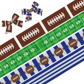 4 PCS 20 Yards Football Grosgrain Ribbons 3/5" Sports Decor Ribbon, Blue Gray Green Brown Craft Ribbons for Sports Team Party Favor Decoration Football Game Player Gift Packaging DIY Supplies