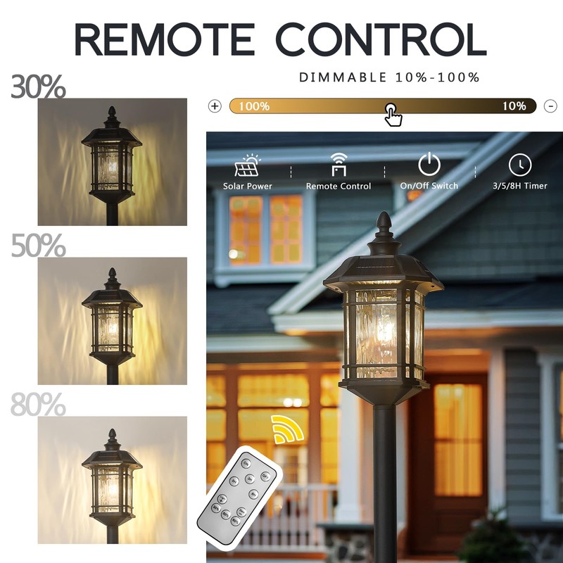 Emliviar Outdoor Solar Floor Lamp with Remote Control, Waterproof Solar