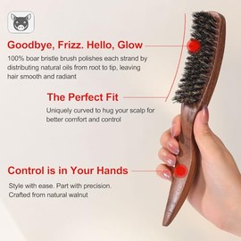 PERFEHAIR Cepillo de pelo Slick Back para mujeres y hombres | Cepillo de cerdas de jabalí curvadas naturales para cabello fino y fino y barba | Logra 