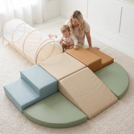Fun Climbing Toy Set for Toddlers 1-3 - Crawl Tunnel & Foam Climbing Blocks