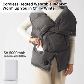 PMAKULAX Cordless Heated Wearable Blanket with Battery Pack, Portable Multi-Purpose Travel Blanket with 3 Heating Levels for Camping, Picnic, Sport