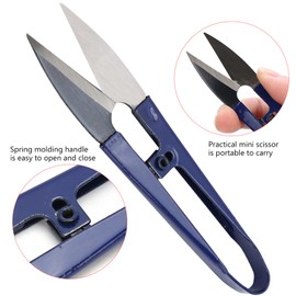 Jectse 12Pcs Modern Blue Stainless Steel Thread Clipper, Double Sharp Quick-Clip Lightweight Scissors & Thread Snips, U-Shaped Scissor Spring Yarn Cutter Sewing Embroidery Cutting Tools