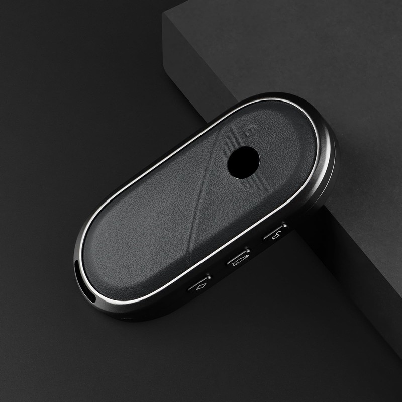 KUNGKIC Aluminum Alloy Leather Protector Smart Key Case Keychain for