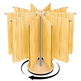 Pasta Drying Rack, Rotatable 304 Stainless Steels Pasta Rack with Handle, Detachable Stand Noodles Drying Hanger for Homemade Fresh Spaghetti, Tagliatelle, Fettuccine