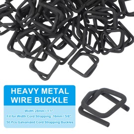 PATIKIL 50 Pcs Galvanized Wire Buckle Fit for 5/8 Inch (16 Mm) Width Cord Strapping Buckles Galvanized Metal Coating Cord Strapping Composite for Packaging, Carbon Black