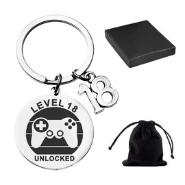 MEMOFYND 1 18th Birthday Keychain with 1 Storage Bag and 1 Storage Box, Stainless Steel Keychain, Game Console Handle Pendant, Interesting Birthday Gift