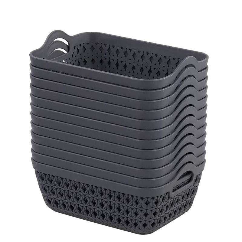 Leendines Mini Desktop Baskets 12 Packs, Grey Plastic Baskets for