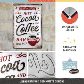 Nostalgic-Art Retro Tin Sign, 20 x 30 cm, Hot Cocoa & Coffee - Gift Idea for Coffee Fans, Made of Metal, Vintage Design with Saying