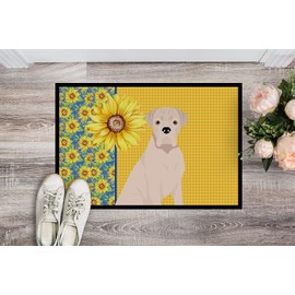 Caroline's Treasures WDK5341JMAT Summer Sunflowers Natural Eared White Boxer Doormat 24x36 Front Door Mat Indoor Outdoor Rugs for Entryway, Non Slip Washable Low Pile, 24H X 36W