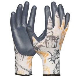 Gebol Gardeluxe Bee Friendly Honeybee | 1 Pair | Size 8/M | Garden Gloves in Bee Design | Limited Edition | Very Soft Coating | Comfortable Fit | for Women | Black, Yellow