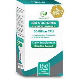 Bio Cultures Complex Probiotics & Prebiotics 50 Billion CFU – 6 Months Supply - Acidophilus & Saccharomyces Boulardii Probiotic – 180 Vegan Capsules - Probiotics for Gut Health