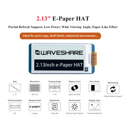 2.13inch E-Ink Display HAT V4 Version, Black/White Two-Color 250x122 Pixel E-Paper Module for Raspberry Pi 4B/3B+/3B/2B/Zero W/WH/Zero 2 W/Jetson Nano SPI Interface, Support Partial Refresh