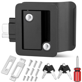 RV Entry Door Lock, 100% Metal Camper Lock, Travel Trailer Door Latch, RV Lock Replacement Kit with Paddle Deadbolt 4 Keys, for Camper Horse Trailer Cargo Hauler Truck, Black