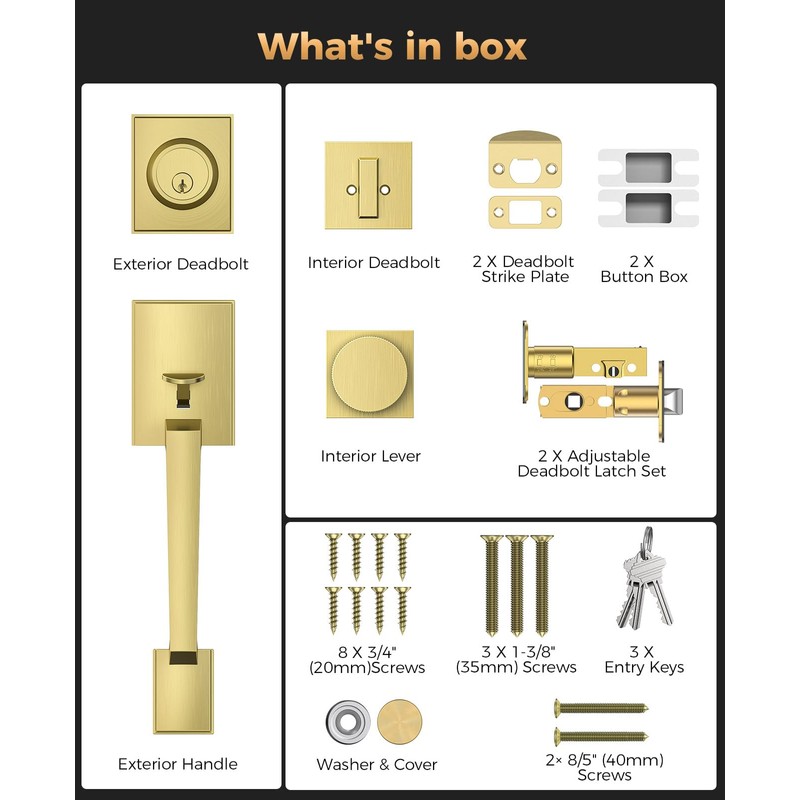 Mensarix Front Door Handle and Deadbolt Set, Gold Front Door