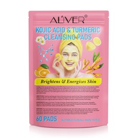 Kojic Acid and Turmeric Pads, 60pcs Turmeric Kojic Acid Cleansing Pads, Facial Sponges for Cleansing, Balance Skin Oil And Water,Gentle & Non-Irritating