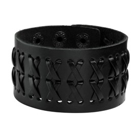 Milakoo Unisex Black Metal Spike Riveter Punk Rock Biker Wide Strap Leather Bracelet Necklace Bracelet Adjustable, Base Metal
