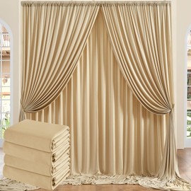 20ft x 10ft Wrinkle Free Beige Backdrop Curtain for Wedding Parties, Thick Polyester Photo Backdrop Drapes for Baby Shower Engagement Birthday Party Backdrop Stand,5ft x 10ft 4 Panels