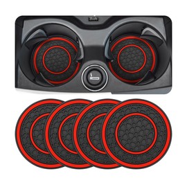 Osilly Car Coasters for Cup Holder, 2.75 Inch No-Slip Anti Dust Insert Coaster, Universal Auto Waterproof Coasters Silicon Insulation Cup Mats for Woman Man, Suit for Vehicle (Black/Red, 4PCS)