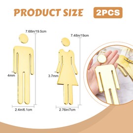 Toilet Sign for Bathroom Toilet 1 Pair Sign Men Women Symbol Sticker Bathroom Signs (Gold, 19.5cm)
