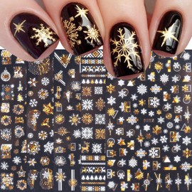 LANODO 8 Pieces Nail Stickers Beautiful 3D Snow Flower Nail Stickers DIY Long Model Gold & Silver