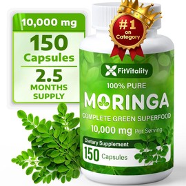 Moringa Capsules| 150 Capsules| Moringa Oleifera| 10,000mg| 100% Pure & Natural| Non-GMO and Gluten Free Supplement | Complete Green Superfood | Moringa Leaf Extract Powder - Color: 300 Count (Pack of 1)
