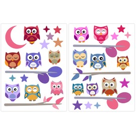PREMYO Owls Wall Stickers Kids - Nursery Decor Easy to Apply - Decals for Bedrooms for Girls Boys