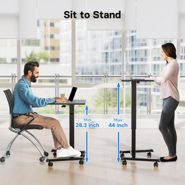 BONTEC 25.6" x 17.7" Gas Spring Mobile Stand Up Desk, Podium, Rolling Standing Desk Up to 33LBS with Wheels and Stoppers, Laptop Standing Desk Height Adjustable, Black