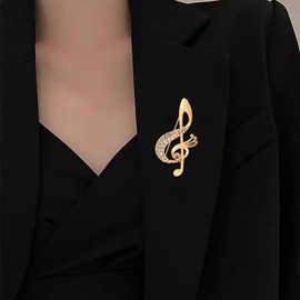 Delicate Music Note Brooch Lapel Pin for Women Rhinestone Crystal G Clef Musical Pins Scarf Jackets Dress Suit Brides Corsage Brooche Musician Bouquet Wedding Jewelry Gifts (Gold)
