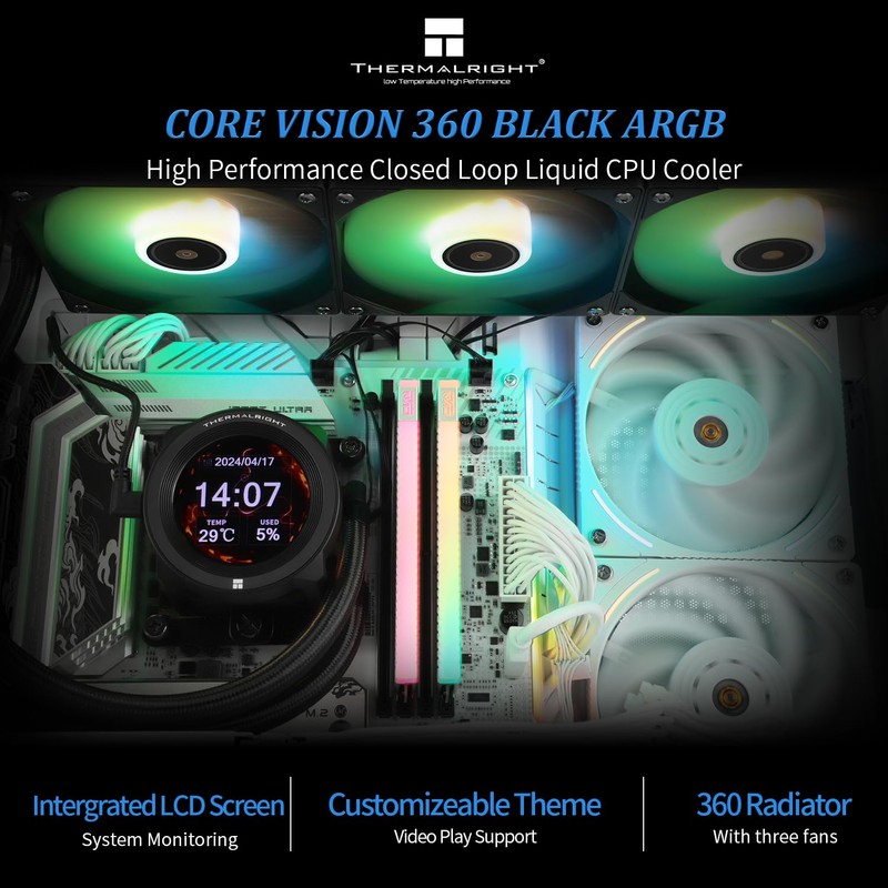 Thermalrlght CORE Vision 360 Black ARGB CPU Water Cooler,3 PWM