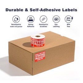 LuckyGuard 3 x 2 Inch Handle with Care 500 Fragile Stickers for Shipping Moving Glass Permanent Adhesive Fragile Labels (1 Roll, 500 Labels)