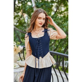 SCARLET DARKNESS Women's Renaissance Corset Vintage Lace Up Medieval Corset Top, darkblue