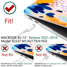 TWOLSKOO for MacBook Air 13.3 inch Case 2021 2020 2019 2018 Release M1 A2337 A2179 A1932 with Touch ID, Plastic Hard Shell Case & Keyboard Cover & Type C Adapter, Bright Abstract Florals