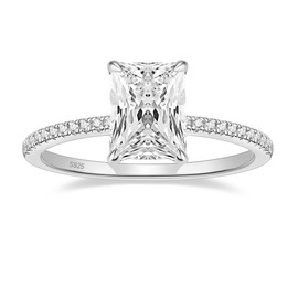 EAMTI 3CT 925 Sterling Silver Engagement Rings Radiant Cut Solitaire Cubic Zirconia CZ Wedding Promise Rings for Her Wedding Bands for Women Size 11