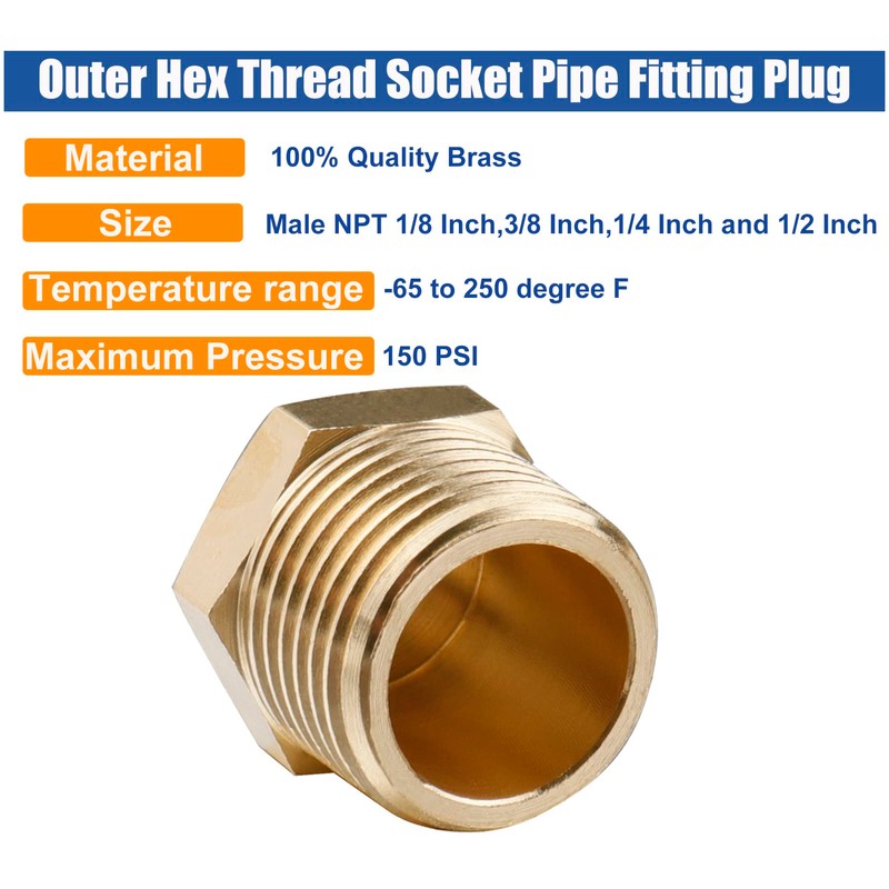 WHK 24 PCS Brass Hex Pipe Plug Fittings Kits,Brass Plugs