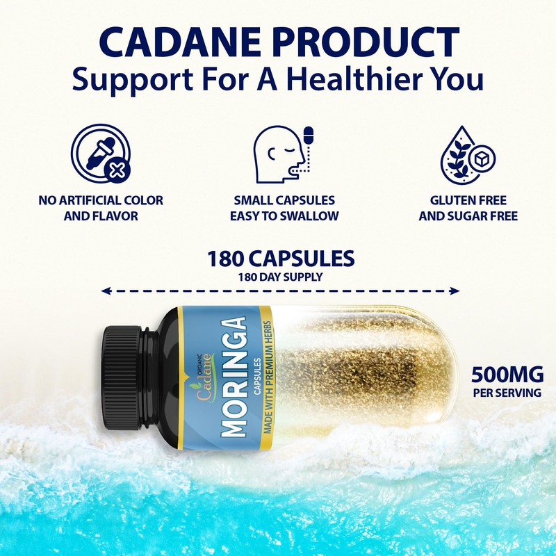 Cadane Moringa Extract Capsules, 6 Months Supply with Ashwagandha Root,