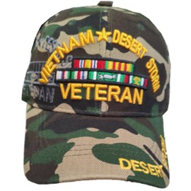 Military Veteran Baseball Cap, Vietnam Desert Storm Service Ribbons, Camouflage