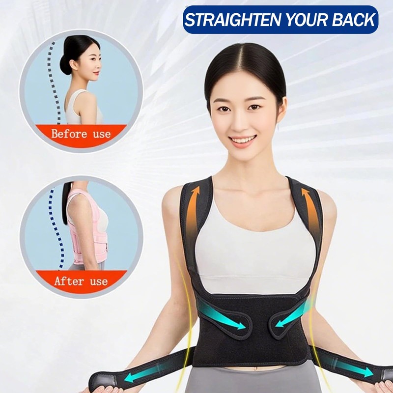 LAOGUATON Posture Corrector Back Support Brace, Adjustable Shoulder Straps, Black，L