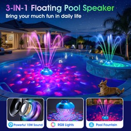Blufree Bluetooth Pool Speaker w/Colorful Pool Fountain Light, 3 in 1 Floating Pool Speaker Loud Sound, IP68 Waterproof Floating Hot Tub Speakers, Bluetooth 5.4, 24H Playtime Pool Wireless Speakers