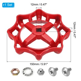 PATIKIL Outside Faucet Handle Square Stem Hole 12x12mm, Cast Steel Round Wheel Faucet Handles Replacement Water Spigot Handle with Screws Spacer, Red