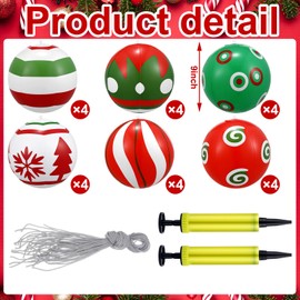 Jetec 24 Adornos de Bolas Inflables de Navidad de 9 Pulgadas Pelotas Inflables Grandes de Navidad de PVC de Colgante para Decoración Navideña Árbol Jardín Puerta Principal al Aire Libre (Clásico)