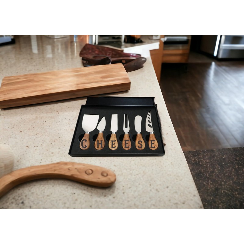 6 Piece Cheese Knife Set with Wooden Handle (Gold)